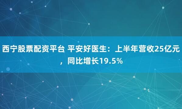 西宁股票配资平台 平安好医生：上半年营收25亿元，同比增长19.5%